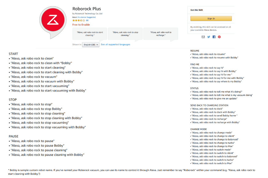 Overview of Alexa voice commands for your Roborock S6